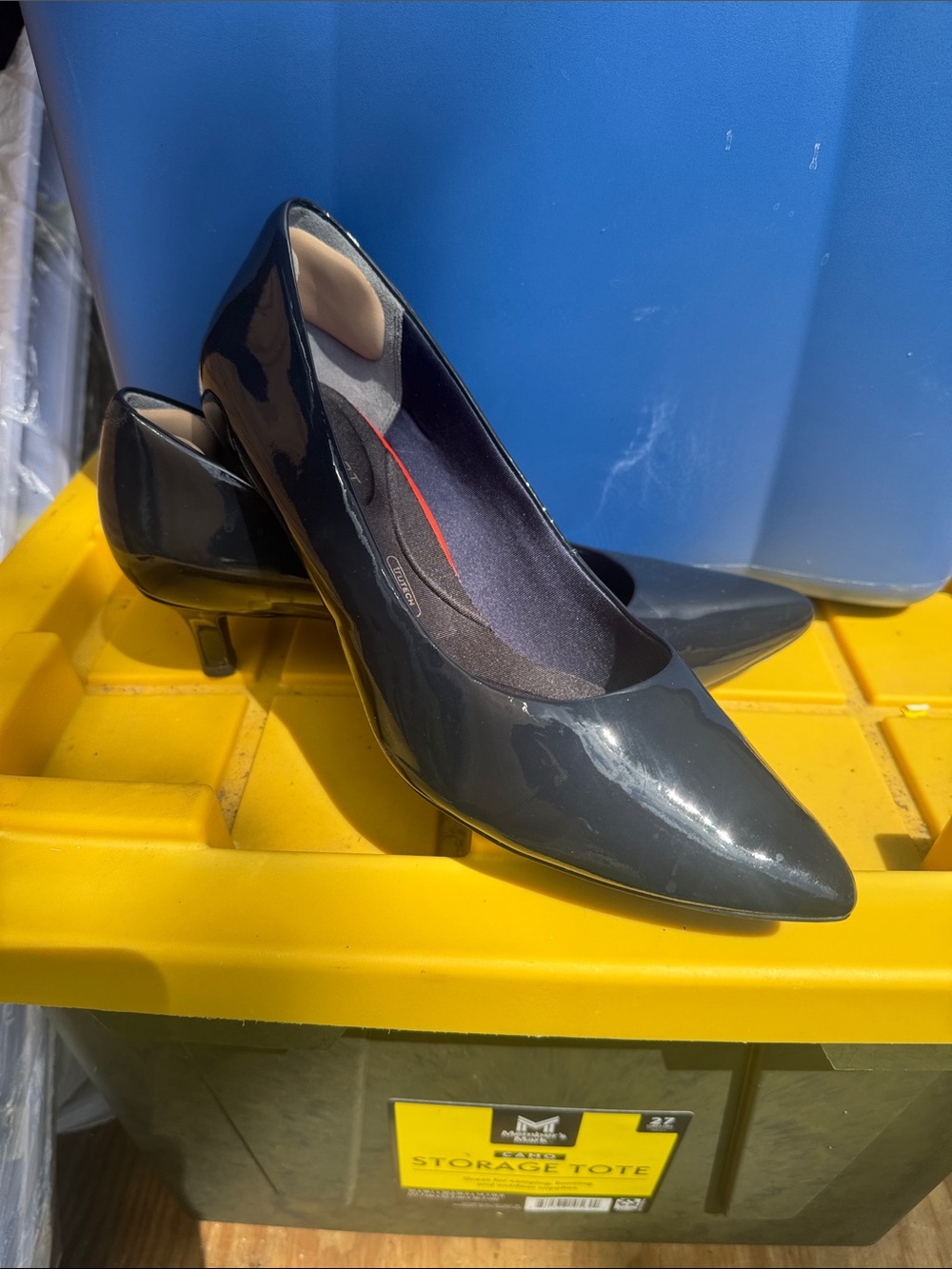 Rockport Black Patent Pointed-Toe Pumps with Red Insole Accents